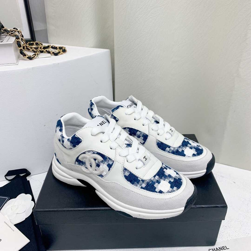 Ch*el sneakers tweed, suede calfskin grey and blue