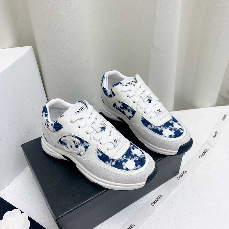 Ch*el sneakers tweed, suede calfskin grey and blue