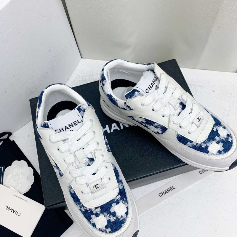 Ch*el sneakers tweed, suede calfskin grey and blue