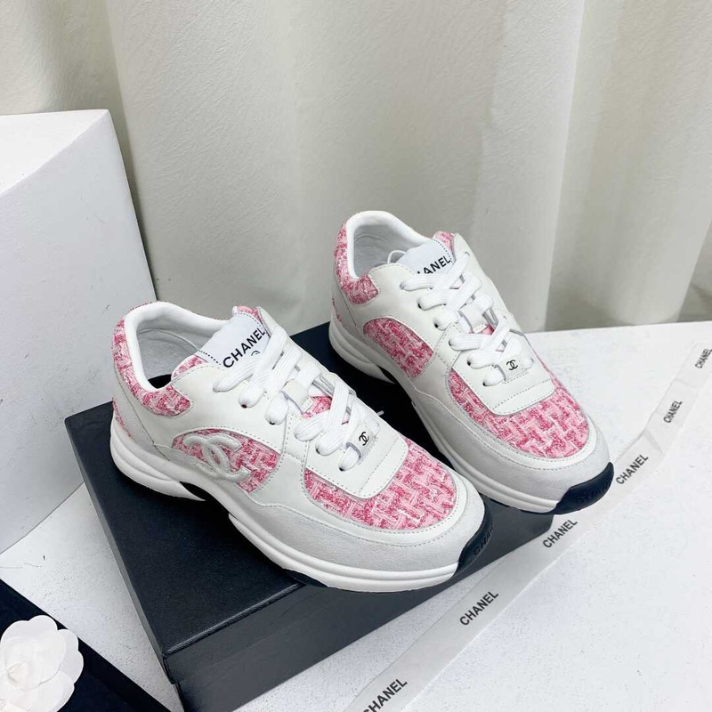 Ch*el sneakers tweed, suede calfskin grey and pink
