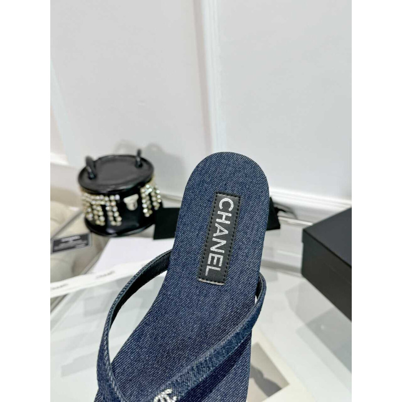 Ch*el thongs cotton & silk blue