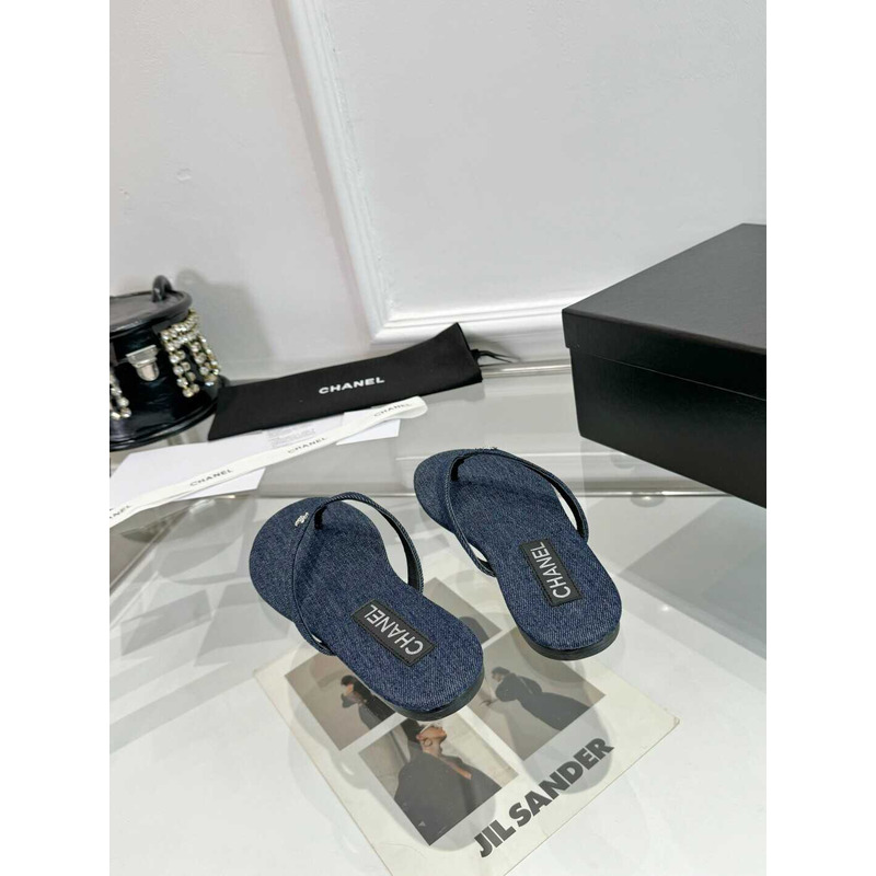 Ch*el thongs cotton & silk blue