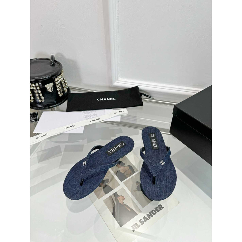 Ch*el thongs cotton & silk blue