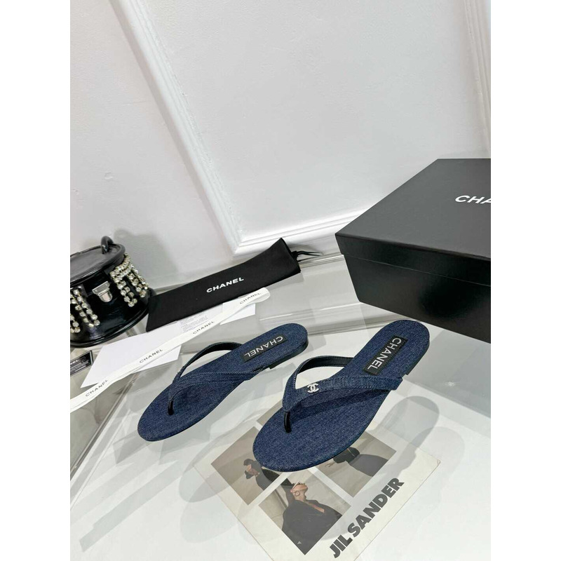 Ch*el thongs cotton & silk blue