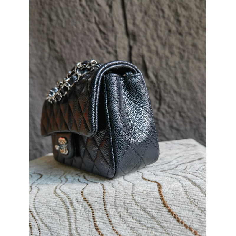 Ch*el mini rectangular flap black caviar with gunmetal hardware