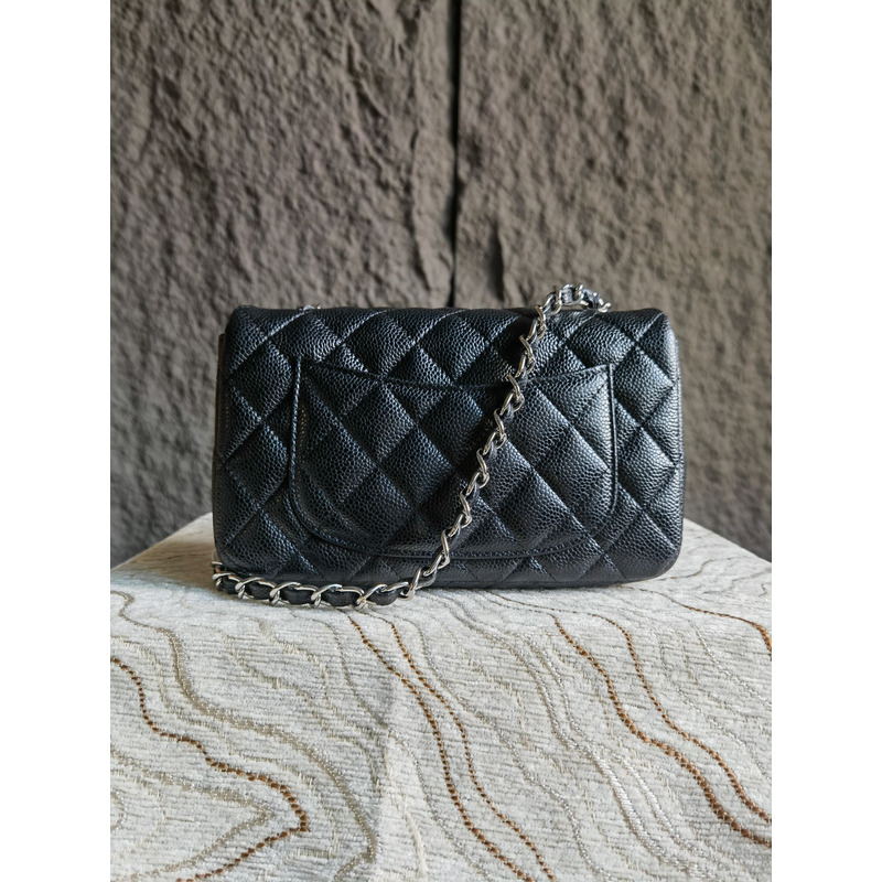 Ch*el mini rectangular flap black caviar with gunmetal hardware
