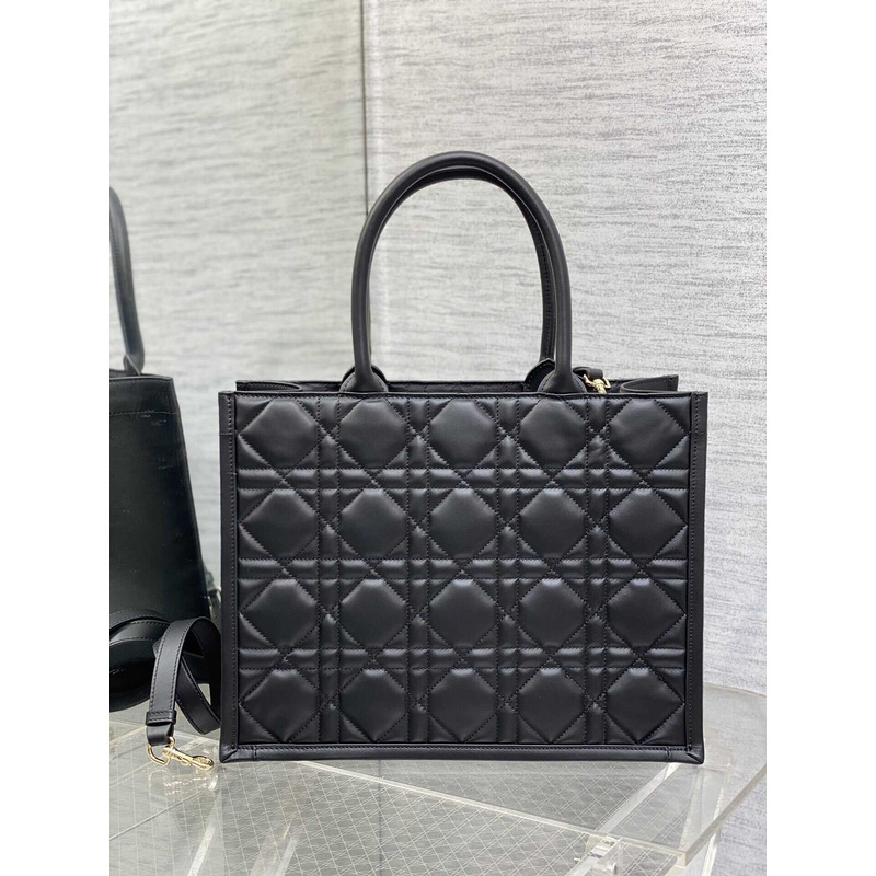 D*or medium D*or book tote macrocannage calfskin black
