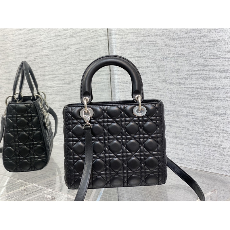 D*or medium lady D*or bag cannage lambskin black