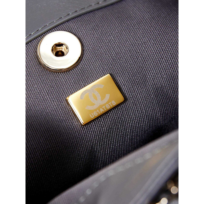 Ch*el small backpa calfskin & gold-tone metal gray