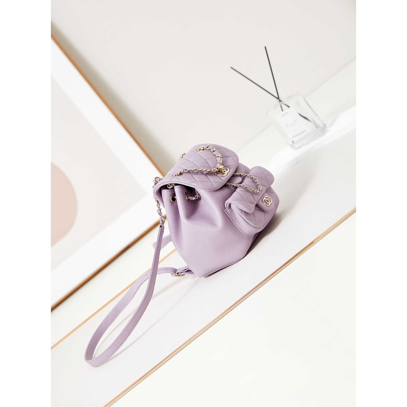 Ch*el small backpa calfskin & gold-tone metal purple