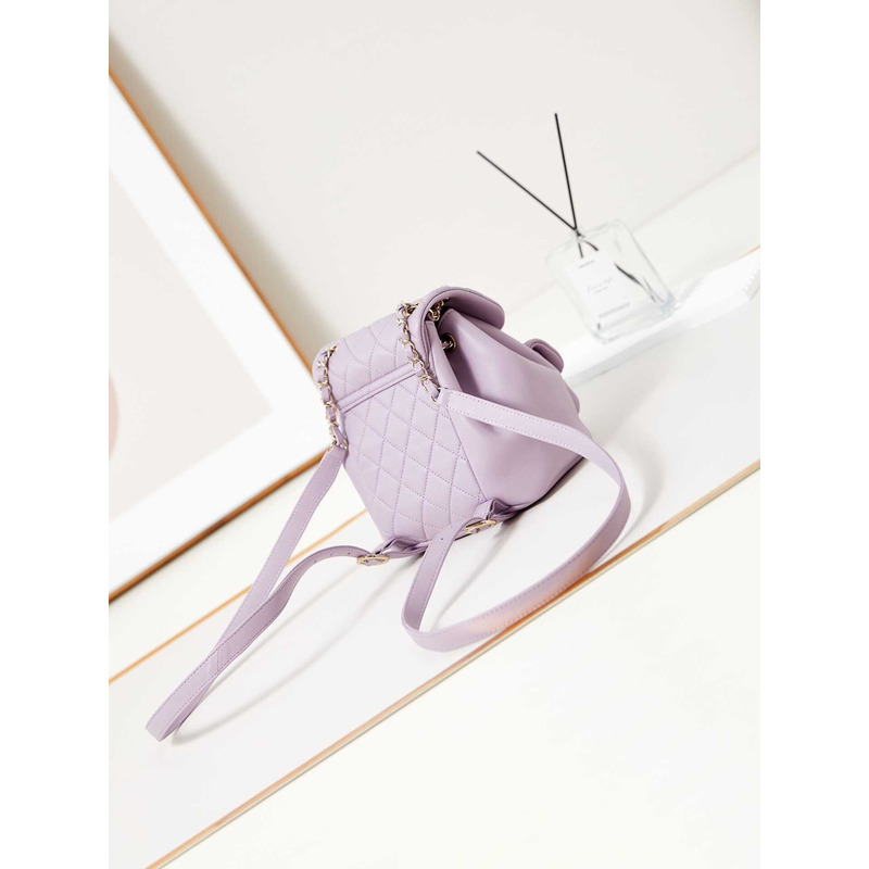 Ch*el small backpa calfskin & gold-tone metal purple