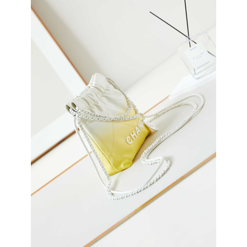 Ch*el handbag patent gradient calfskin & lacquered metal white & yellow