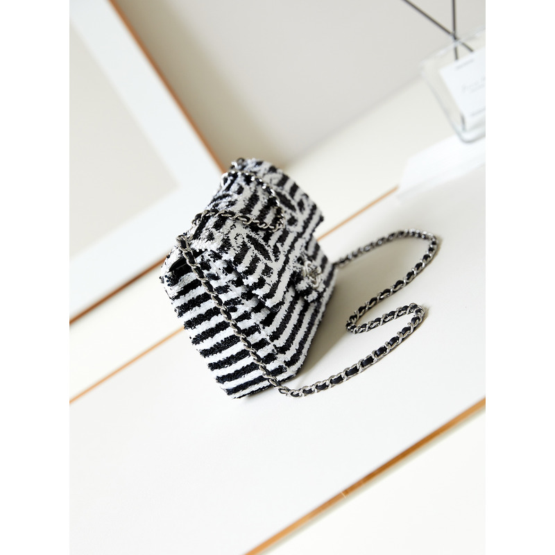 Ch*el small flap bag sequins black & white