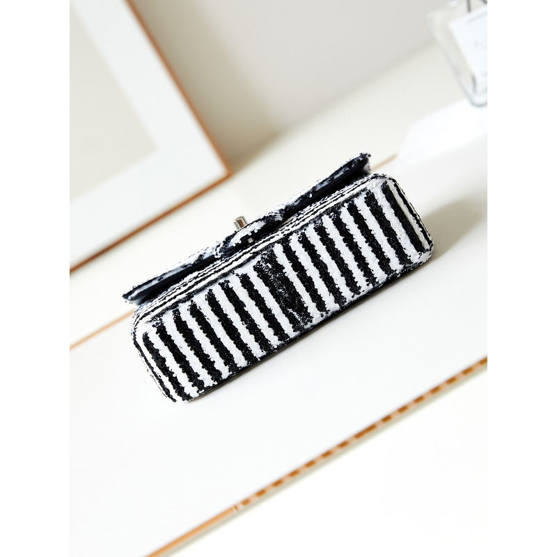 Ch*el small flap bag sequins black & white
