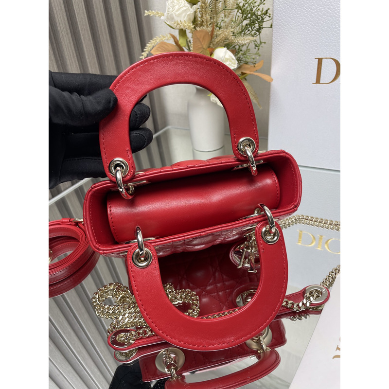 D*or lambskin cannage mini lady D*or red