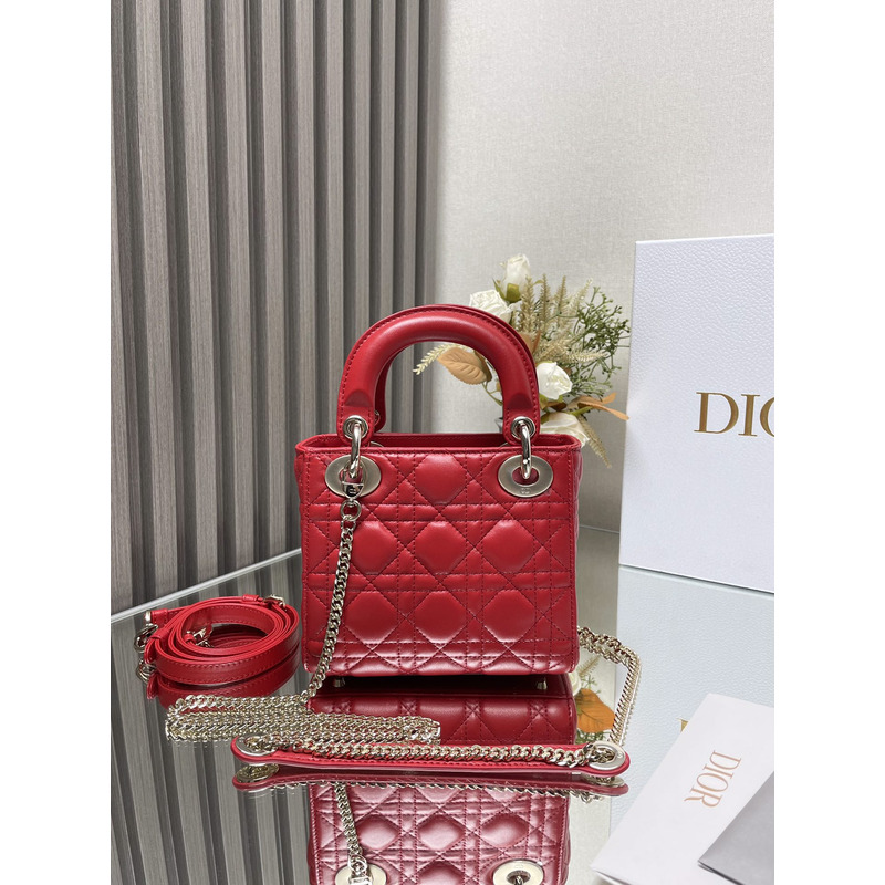 D*or lambskin cannage mini lady D*or red