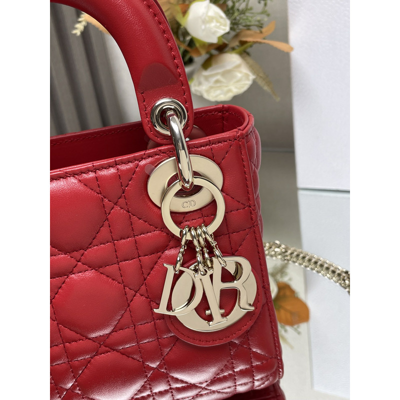 D*or lambskin cannage mini lady D*or red