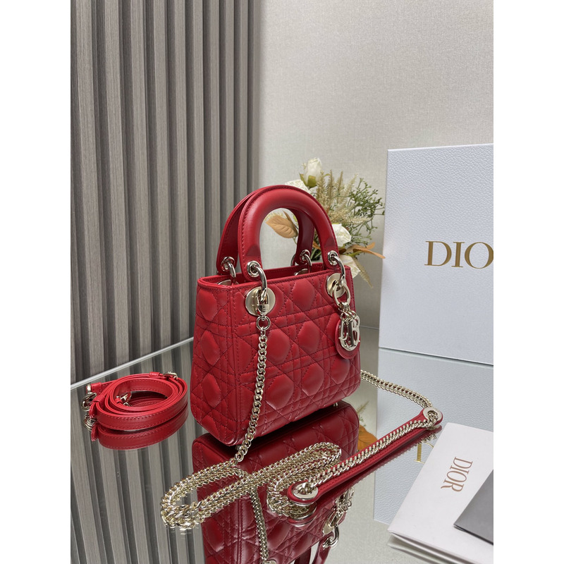 D*or lambskin cannage mini lady D*or red