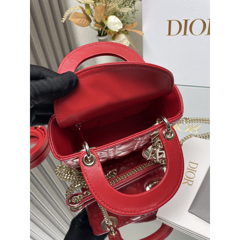 D*or lambskin cannage mini lady D*or red