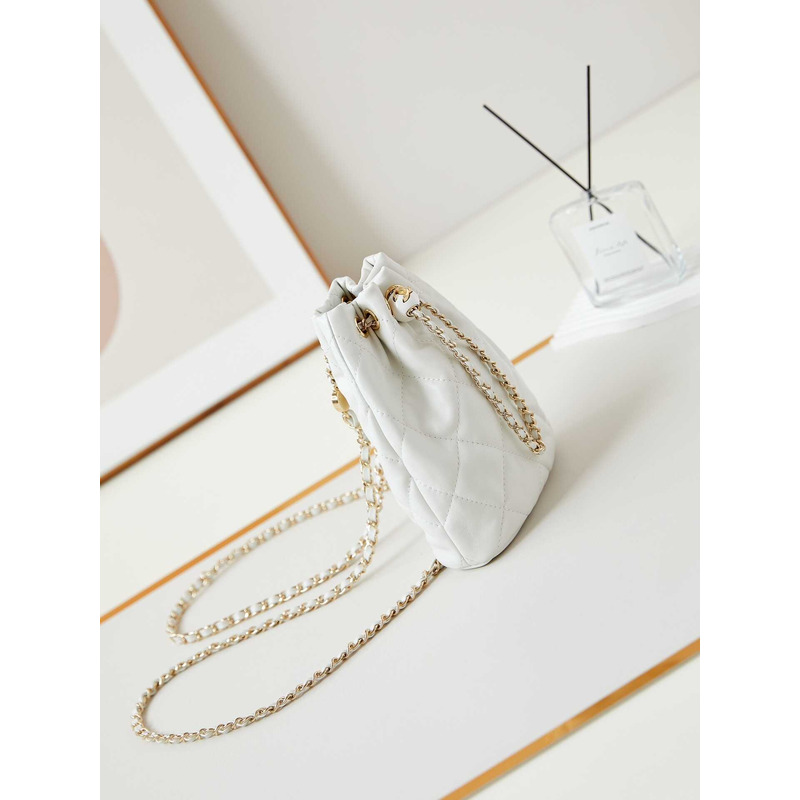 Ch*el backpack glossy lambskin and gold-tone metal white