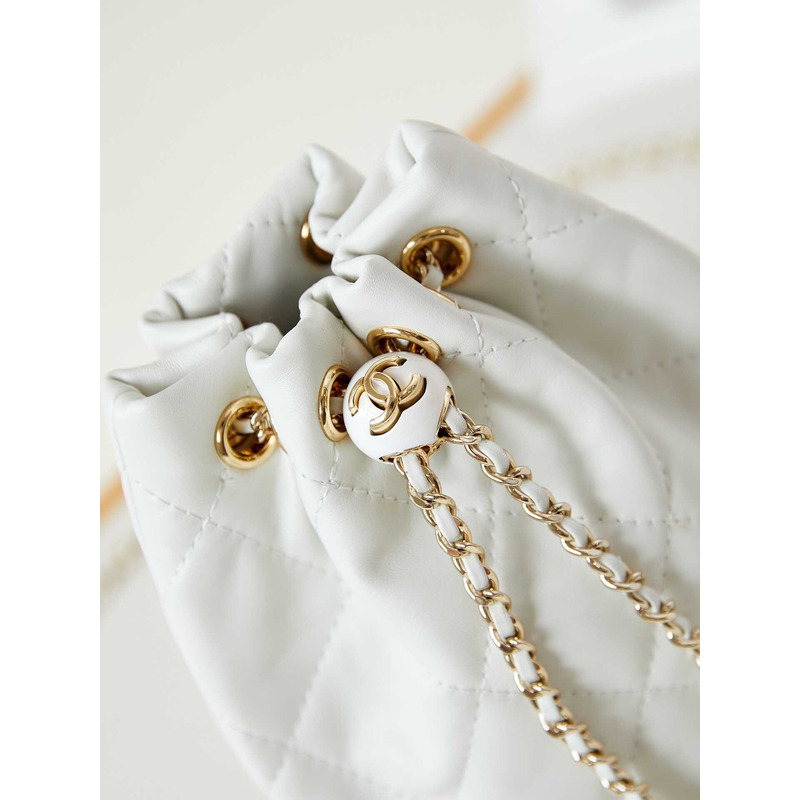 Ch*el backpack glossy lambskin and gold-tone metal white