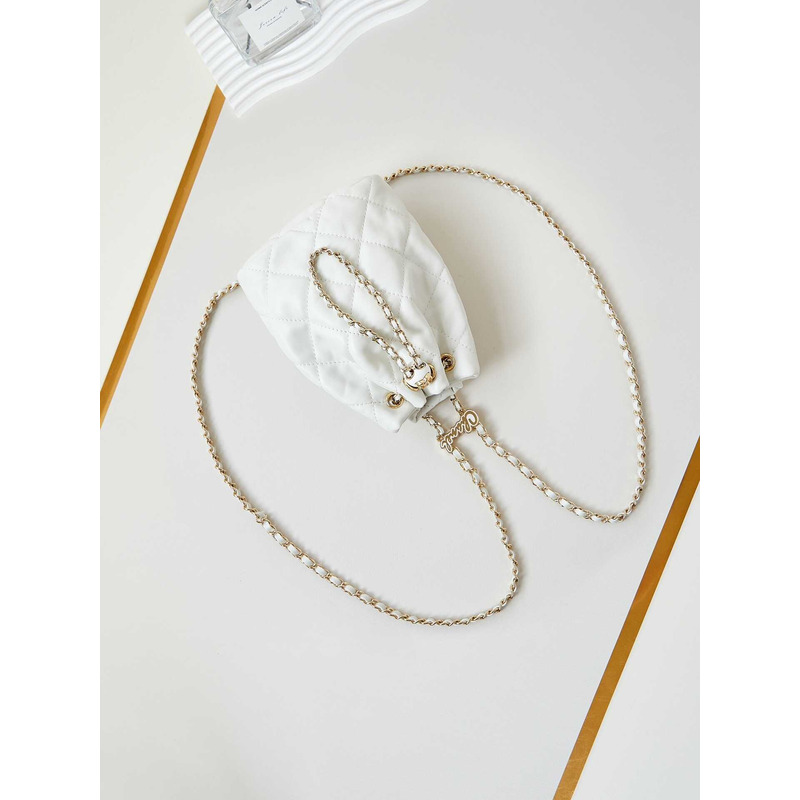 Ch*el backpack glossy lambskin and gold-tone metal white