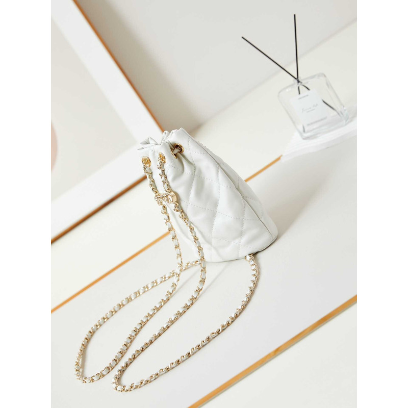 Ch*el backpack glossy lambskin and gold-tone metal white