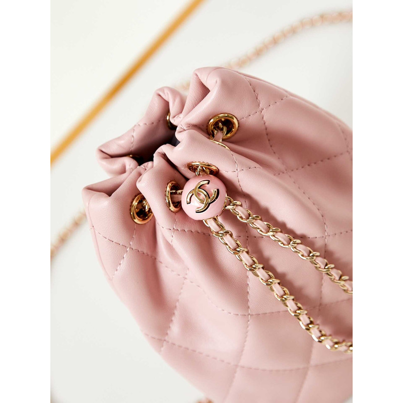 Ch*el backpack glossy lambskin and gold-tone metal pink