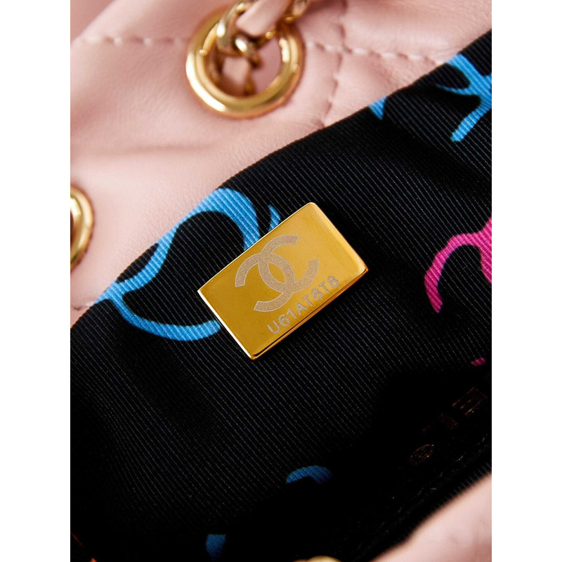 Ch*el backpack glossy lambskin and gold-tone metal pink