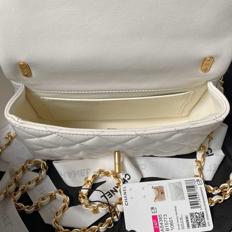 Ch*el mini flap bag shiny lambskin, imitation pearls & gold-tone metal white