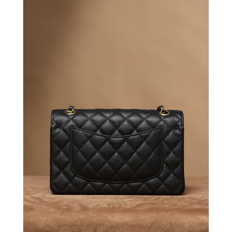 Ch*el small caviar gold classic flap bag black