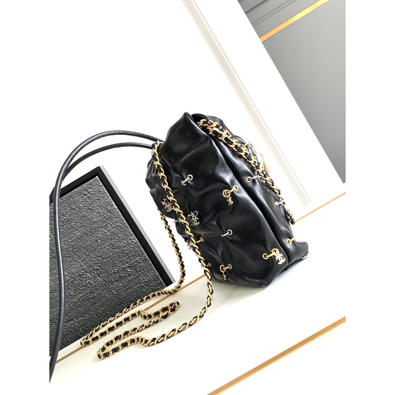 Ch*el 22 mini handbag shiny lambskin bijoux charms & gold-tone metal black