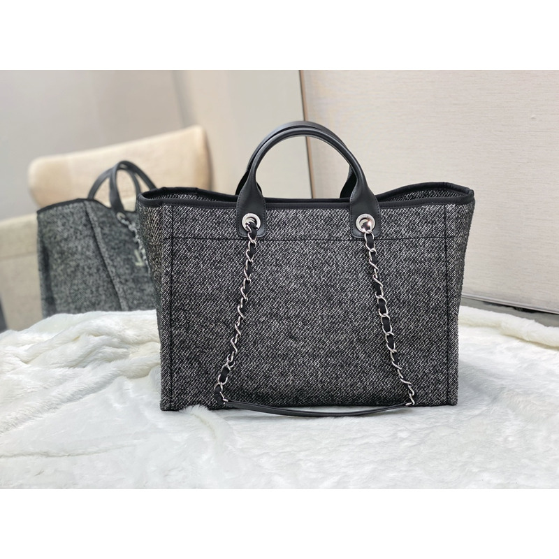 Ch*el deauville chain tote bag in gray/black