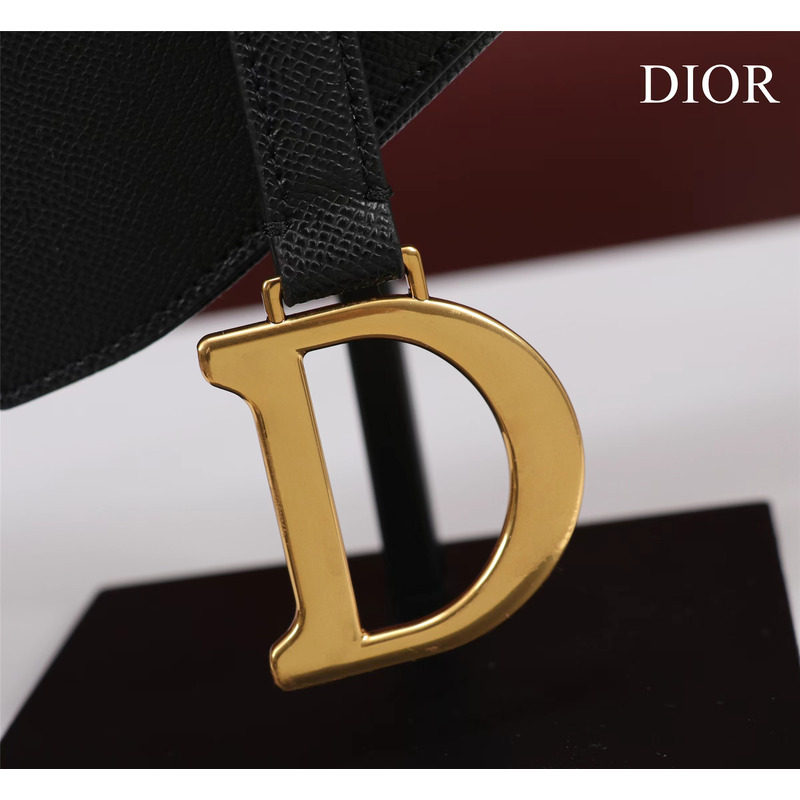 D*or saddle bag with shoulder strap  black grained calfskin