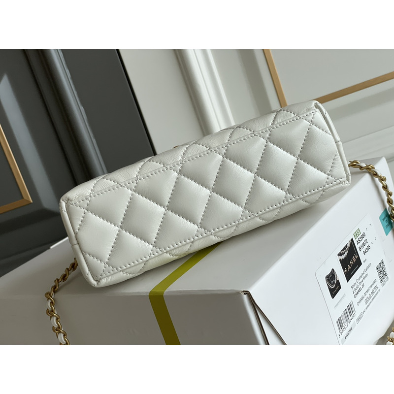 Ch*el mini shopping bag calfskin & gold-tone metal white