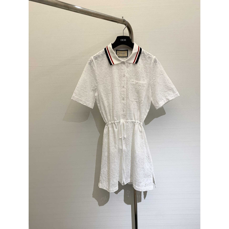 G*u*i cotton lace polo dress white