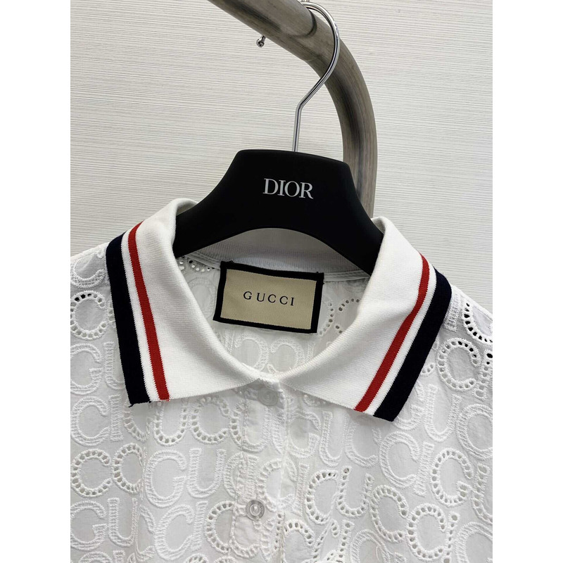 G*u*i cotton lace polo dress white