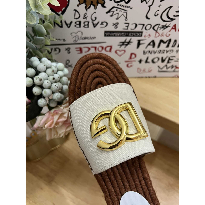 Dolce & Gabbana Devotion Sandals In White/Brown/Golden