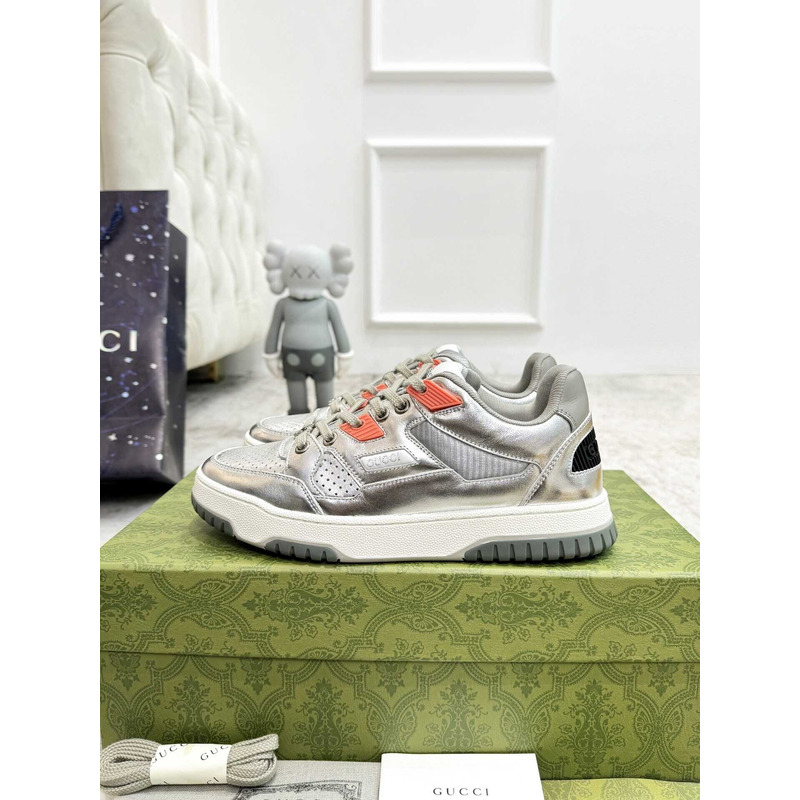 G*u*i interlocking g sneaker with leather silver