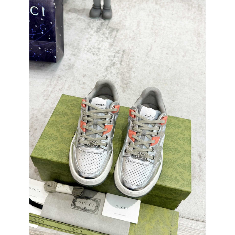 G*u*i interlocking g sneaker with leather silver