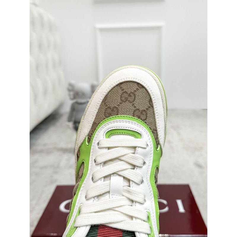 G*u*i re-web sneaker with classic gg canvas and leather fluorescent green