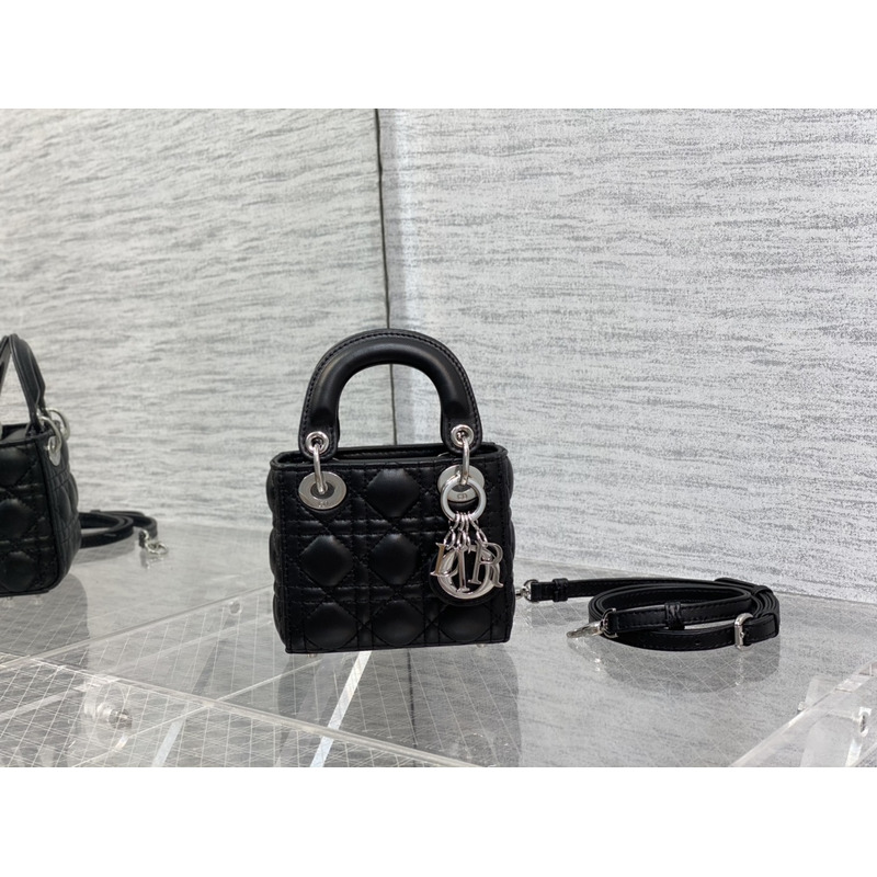 d*or lady bag S*per mini cannage leather black