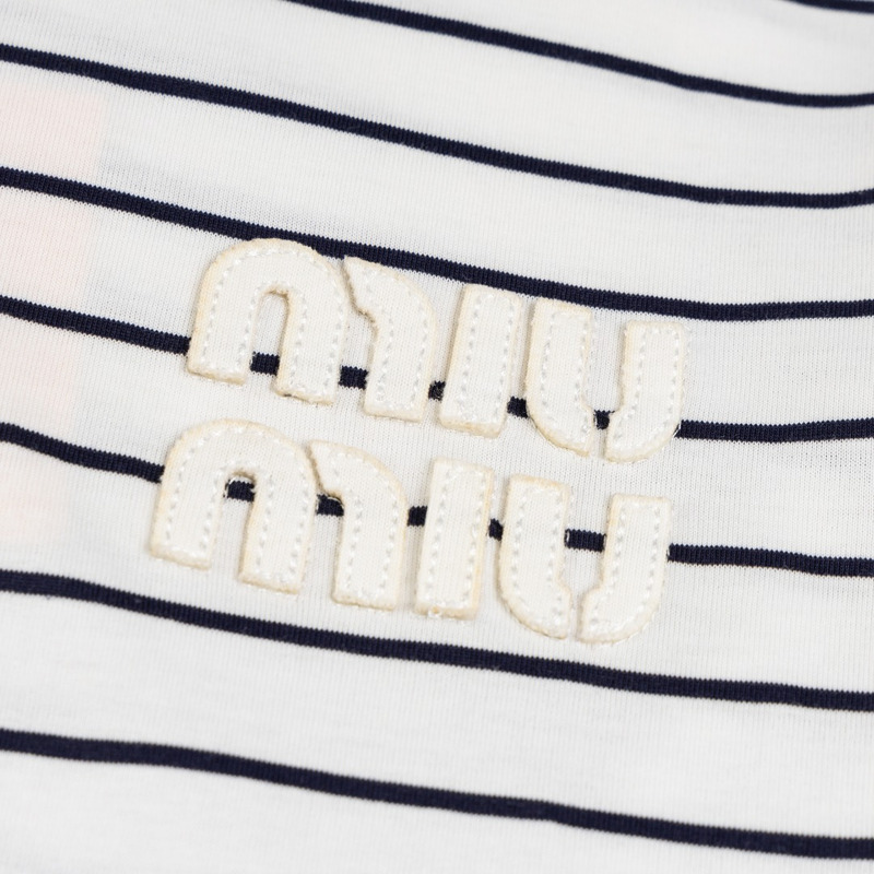 Miu Miu Jersey Polo Shirt Stripes Cotton Black and White