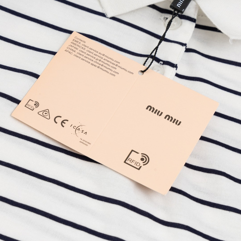 Miu Miu Jersey Polo Shirt Stripes Cotton Black and White