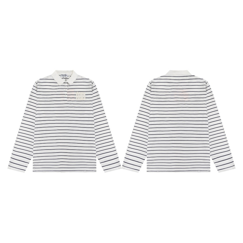 Miu Miu Jersey Polo Shirt Stripes Cotton Black and White