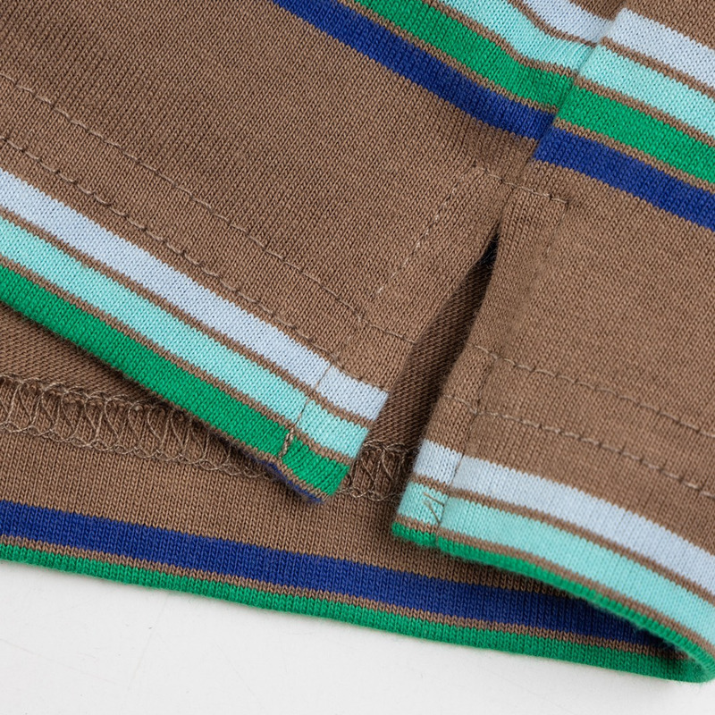 Miu Miu Jersey Polo Shirt Stripes Long-sleeved Cotton Brown