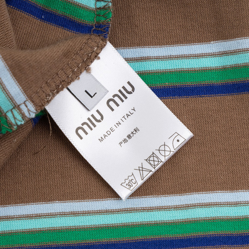 Miu Miu Jersey Polo Shirt Stripes Long-sleeved Cotton Brown