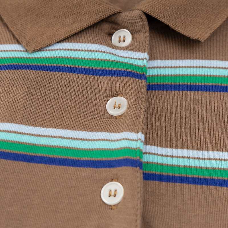 Miu Miu Jersey Polo Shirt Stripes Long-sleeved Cotton Brown