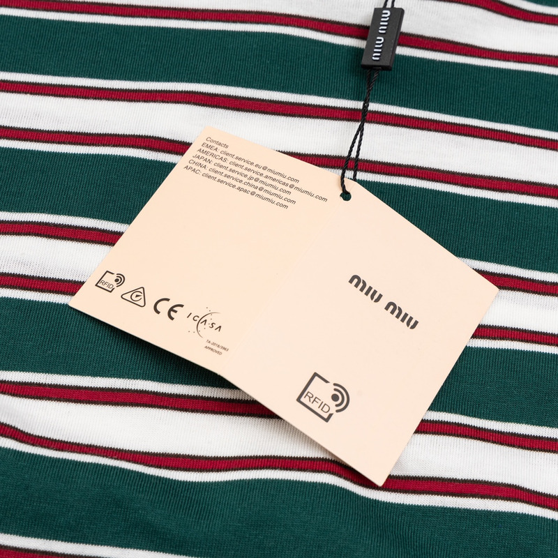 Miu Miu Jersey T-shirt Stripes Cotton Dark Green