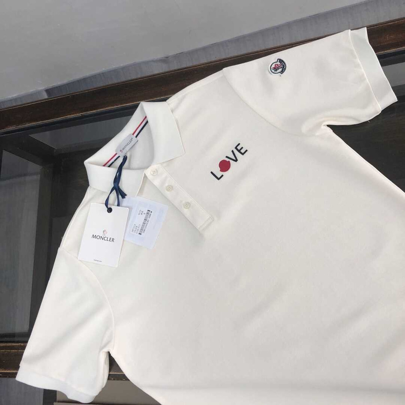 Moncler Love-embroidered Polo Shirt White